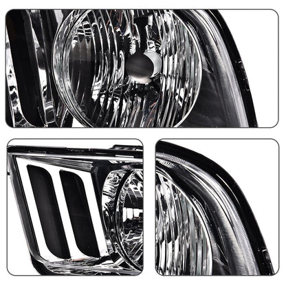 G-PLUS Headlights Compatible with Ford Mustang 2005-2009 Factory Halogen Headlamps Pair Clear Lens Chrome Housing Amber Reflector,faros delanteros