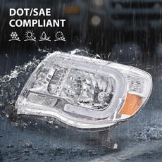G-PLUS LED Headlights Assembly for Toyota Tacoma 2005-2011 DRL Tube Halo Clear Lens Chrome Additional Angle