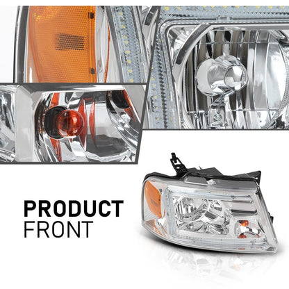 G-PLUS LED DRL Headlights Fit Ford F150 2004-2008, Fit Lincoln Mark LT 2006-2008(NOT Fit 2004 F150 Heritage/Flareside Beds),Pair Headlamps Clear Lens Chrome Housing Amber Reflector,faros delanteros