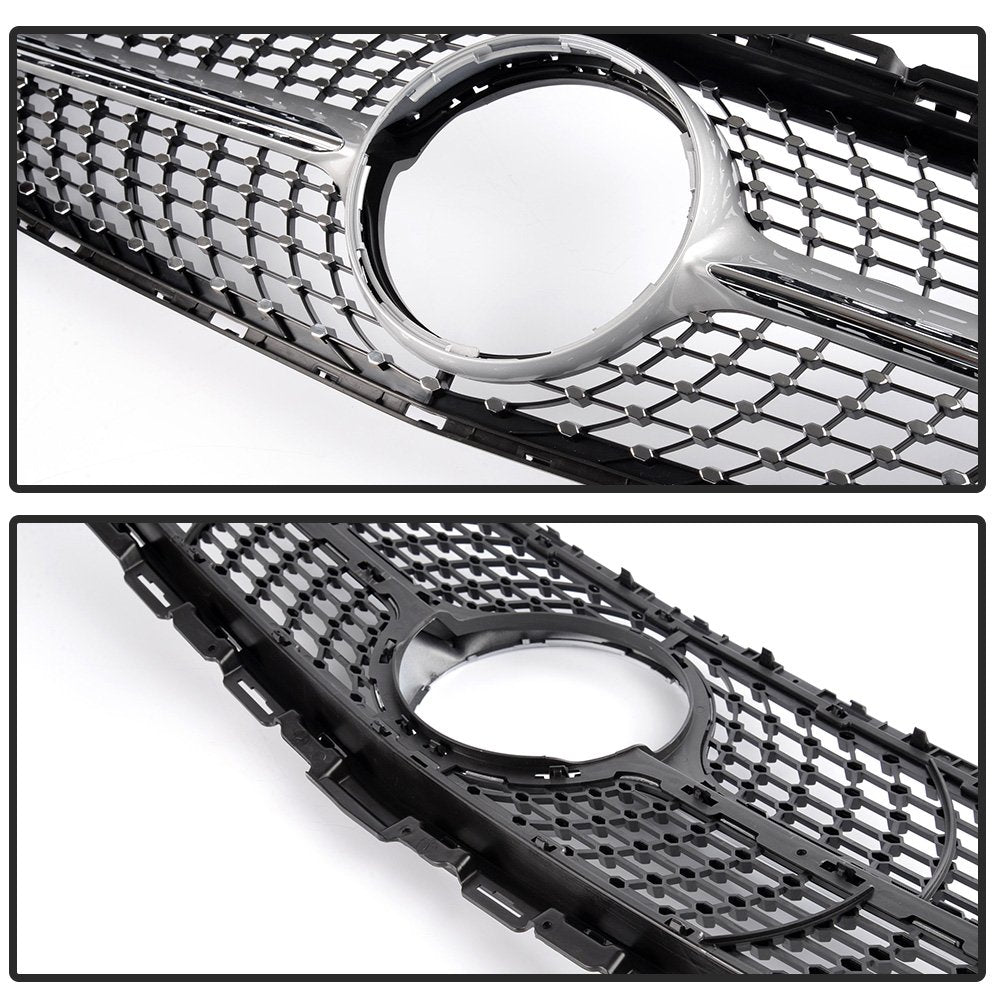 Front Diamond Style Grille Grill Trim Shell Compatible with W205 C Class C250 C300 C400 C450 AMG Sport 2015 2016 2017 2018 Without Camera