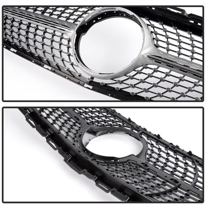 Front Diamond Style Grille Grill Trim Shell Compatible with W205 C Class C250 C300 C400 C450 AMG Sport 2015 2016 2017 2018 Without Camera
