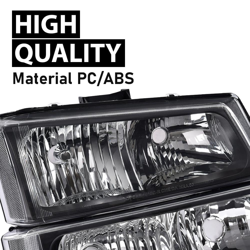 G-PLUS Headlights Compatible with Chevy Avalanche 1500 2500/Fit Chevy Silverado 1500 2500 3500 2003-2006,Clear Lens Black Housing Clear ReflectorBumper Headlamps,faros delanteros
