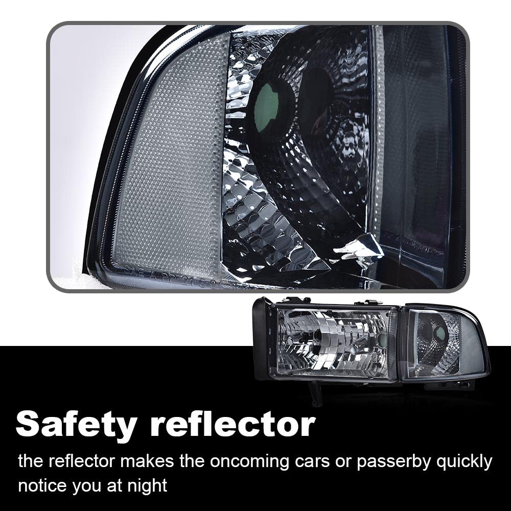 G-PLUS Headlights Fit Dodge Ram 1500 1994-2001/Fit Dodge Ram 2500 3500 1994-2002,Not fit Ram Sport,Headlamps w/o Bulbs Smoky Lens Chrome Housing Clear Reflector,faros delanteros Assembly