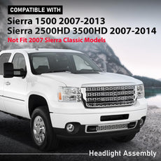 G-PLUS LED Headlights for GMC Sierra 1500 2500HD 3500HD 2007-2014 Clear Chrome Amber Front View