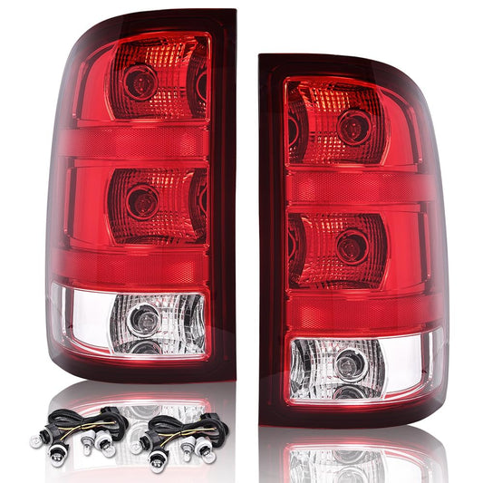 G-PLUS Tail Lights Lamps w/Bulbs & Wiring Harness Compatible with GMC Sierra 1500 2500 3500HD 2007-2013 Left+Right Red Lens Taillamps Brakelights Luces Traseras Faros TraserosAssembly