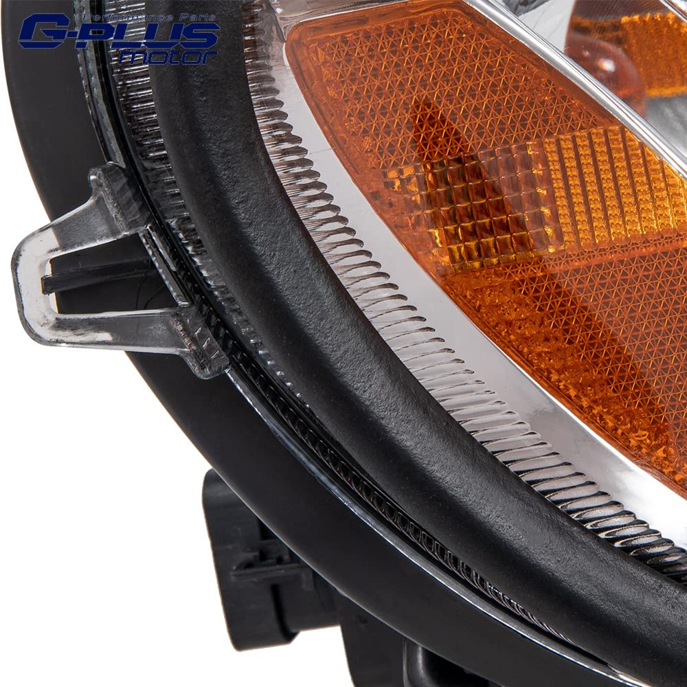 G-PLUS Headlights Assembly, Compatible with 2005-2012 Freightliner Columbia Models Right Bumper Headlamps, Smoky Lens Chrome Housing Amber Reflector