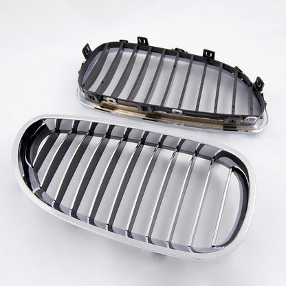 Left & Right Front Bumper Kidney Grilles Hood Grill Replacement For BMW E60 E61 5 Series M5 2003 2004 2005 2006 2007 2008 2009 2010 Silver