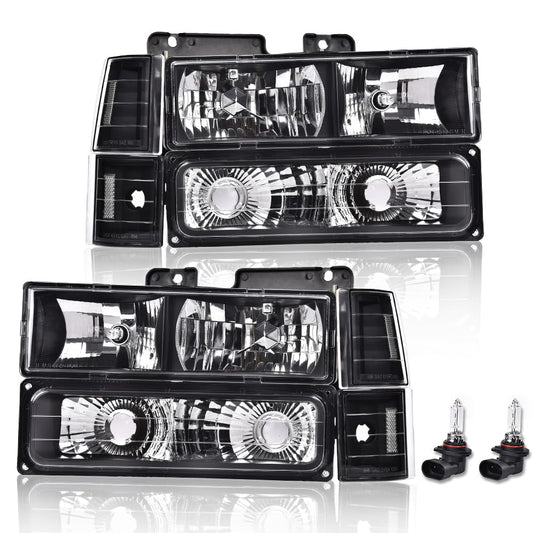 G-PLUS Headlights Assembly, Fit 1994 1995 1996 1997 1998 1999 GMC C1500 K1500 Yukon Bumper Headlamps, Clear Lens Black Housing Clear Reflector,faros delanteros