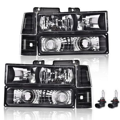 G-PLUS Headlights Assembly w/Bulb Fit GMC C10 truck 1994 1995 1996 1997 1998/Fit GMC Sierra Suburban Yukon 1994-1998 Clear Lens Black Housing Clear Reflector 5977460 Bumper Headlamps,faros delanteros