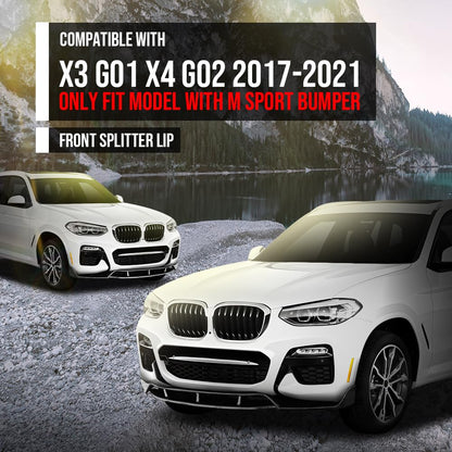 G-PLUS Front Bumper Lip Splitter Spoiler Compatible with BMW X3 G01 X4 G02 2017 2018 2019 2020 2021, Only Fit Model with M Sport Bumper Front Splitter Lip Gloss Black