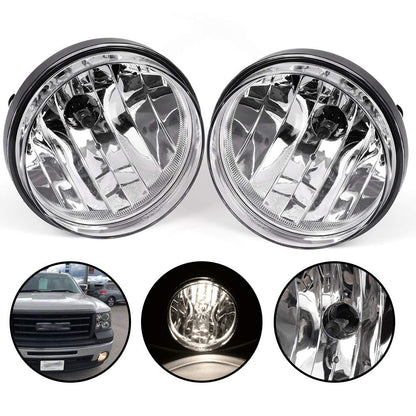 G-PLUS Left Right Clear Lens Front Bumper Driving Fog Lights Lamps + H8 Bulbs Compatible With GMC Sierra 1500 2500HD 3500HD 2007-2013 Pickup