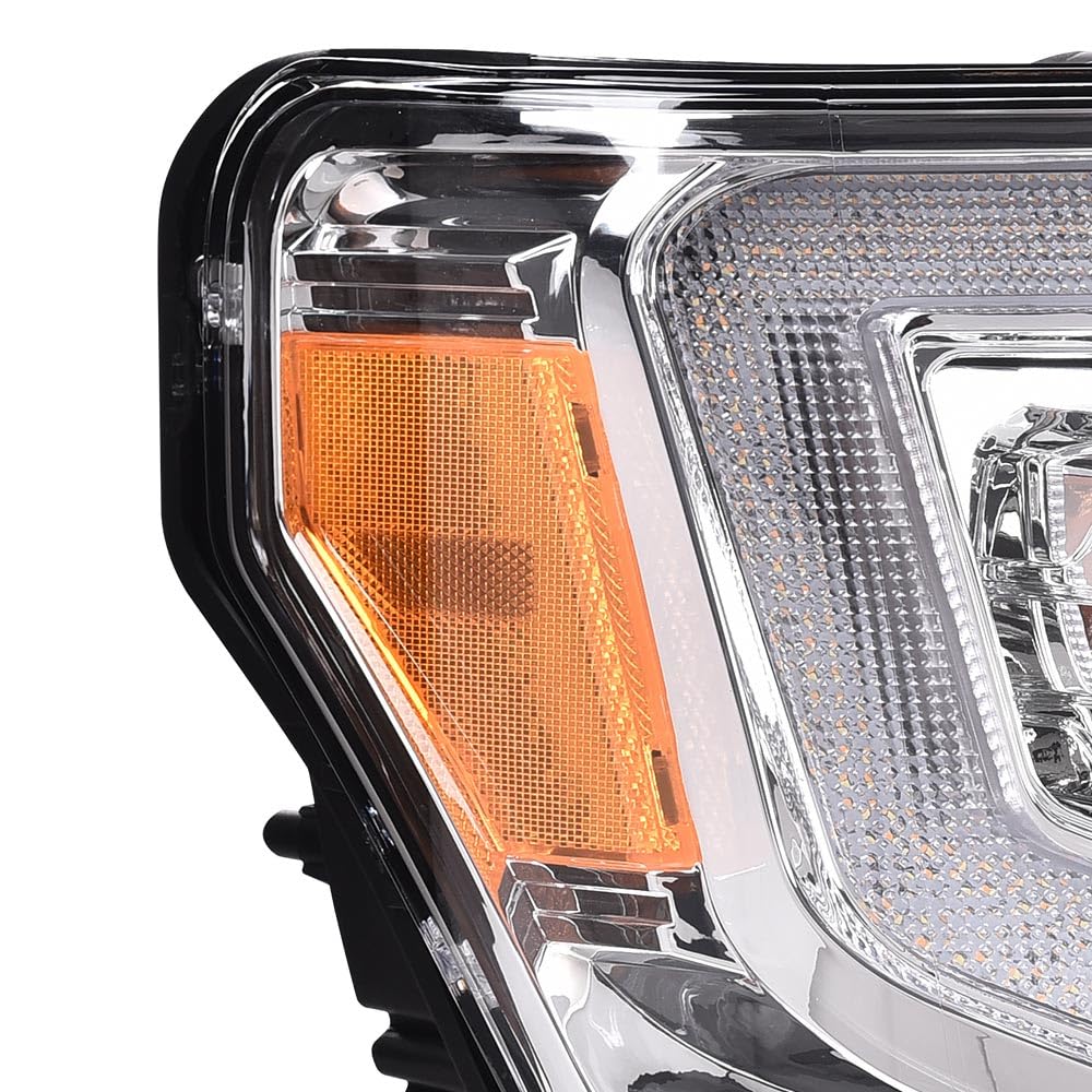 G-PLUS Headlights LED DRL Compatible with Ford F150 2009-2014 Headlamps Pair Left & Right Tube Dual Projector Clear Lens Chrome Housing Amber Reflector,faros delanteros