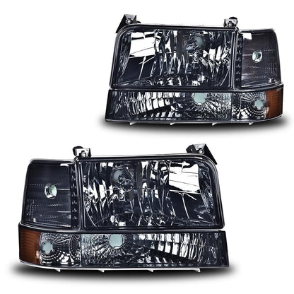 G-PLUS Headlights Assembly Fit 1992-1996 Ford Bronco/F150 F250 F350 Super Duty(Incl. 97 9th Old Body Style),Headlamps w/Corner Signal Smoky lens Chrome Housing Amber Reflector Faros Delanteros