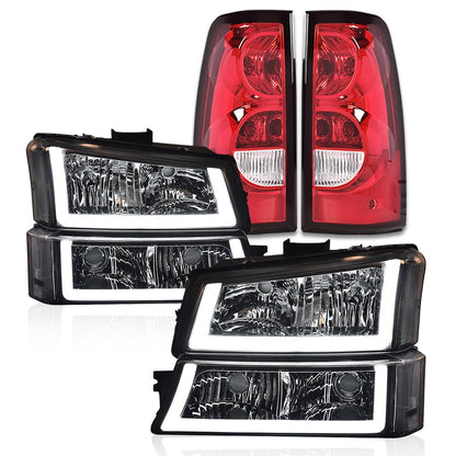 G-PLUS LED Headlights Assembly & Tail Lights Fit Chevy Silverado 1500 1500 HD 2500 2500 HD 2003-2006, Clear Lens Chrome Housing Clear Reflector Headlamps Assembly Red Taillights