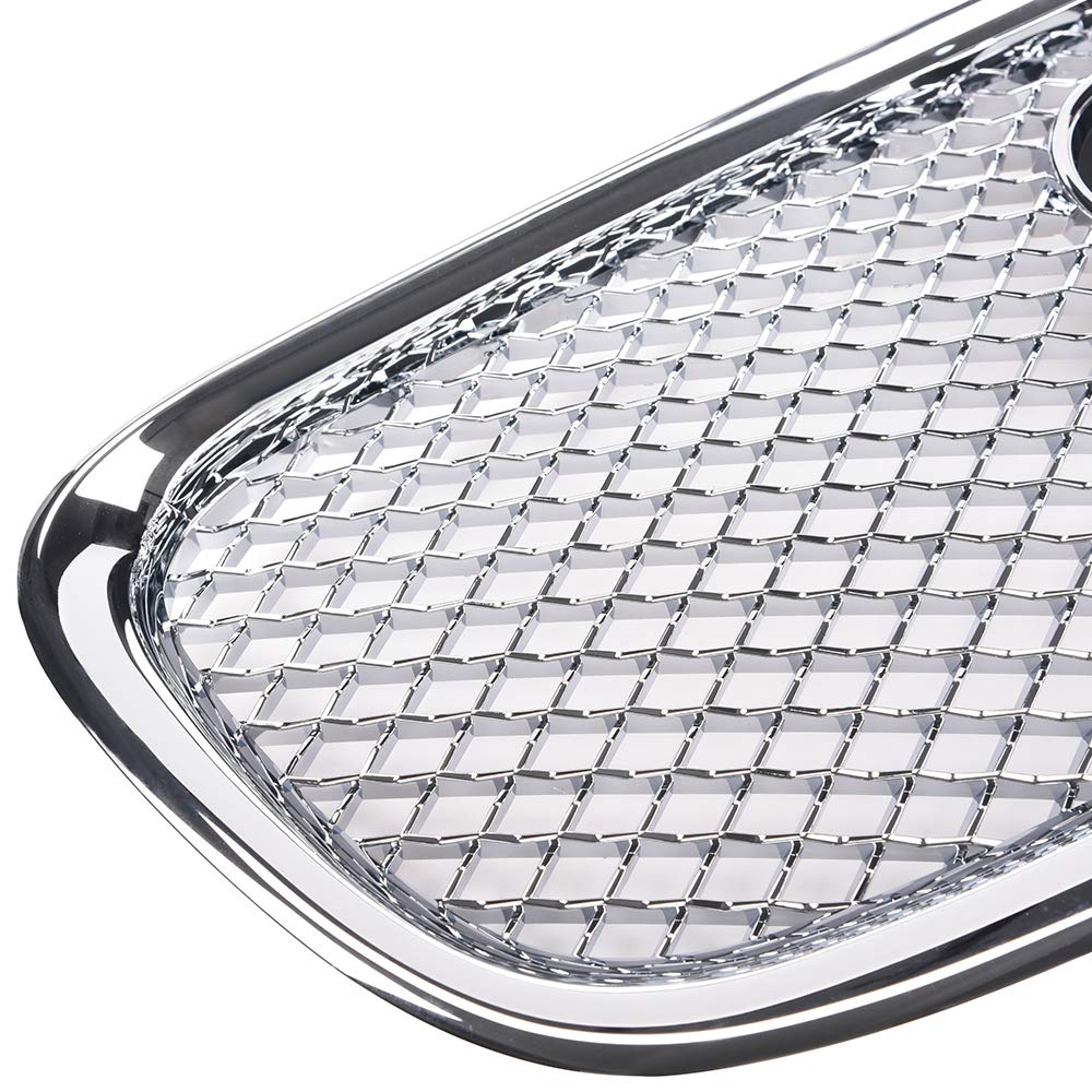 Chrome Silver Front Upper Grille Front Center Grill Assembly Compatible For Jaguar XF XFR 2012-2015