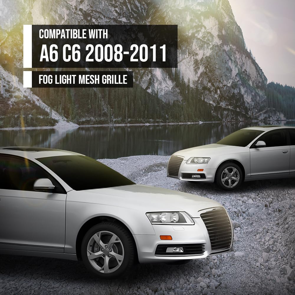 G-PLUS Fog Light Mesh Grille Pair Left and Right Compatible with Audi A6 C6 Avant 2008 2009 2010 2011 4F0807681P, 4F0807682P Black