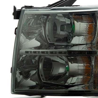 G-PLUS LED DRL Headlights, Fit 2007-2013 Chevy Silverado 1500/Fit 2007-2014 Chevy Silverado 2500 3500 & HD Models Bumper Headlamps, Smoky Lens Chrome Housing Amber Reflector,faros delanteros