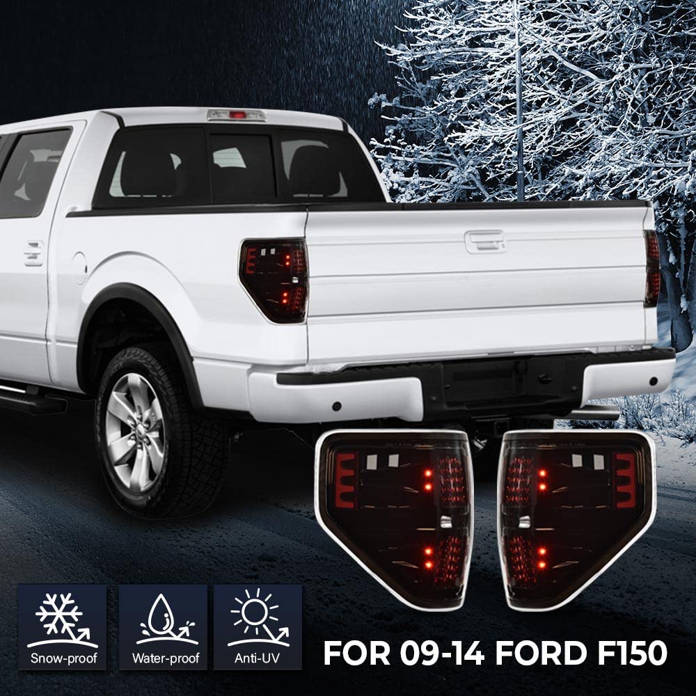G-PLUS LED Tail Lights Compatible with Ford F150 2009 2010 2011 2012 2013 2014 Rear Tail light Assembly,Left Driver & Right Passenger,Clear Lens Black Housing Brake Lamps