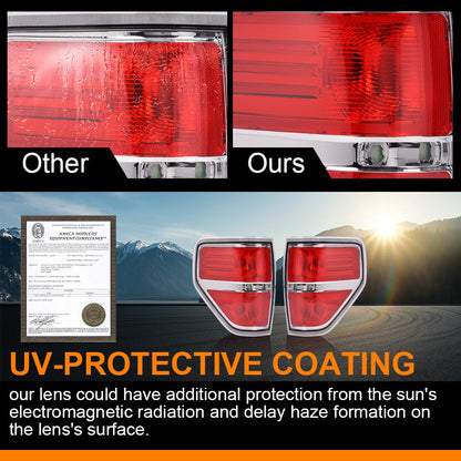 G-PLUS Rear Tail Lights Brake Lamp Assembly Fit 2009-2014 Ford F150 2/4 Door (Not Fit Flareside Models,Not Fit Ogriginal Model with LED Tail Lamp) Red luces traseras, faros traseros Left & Right