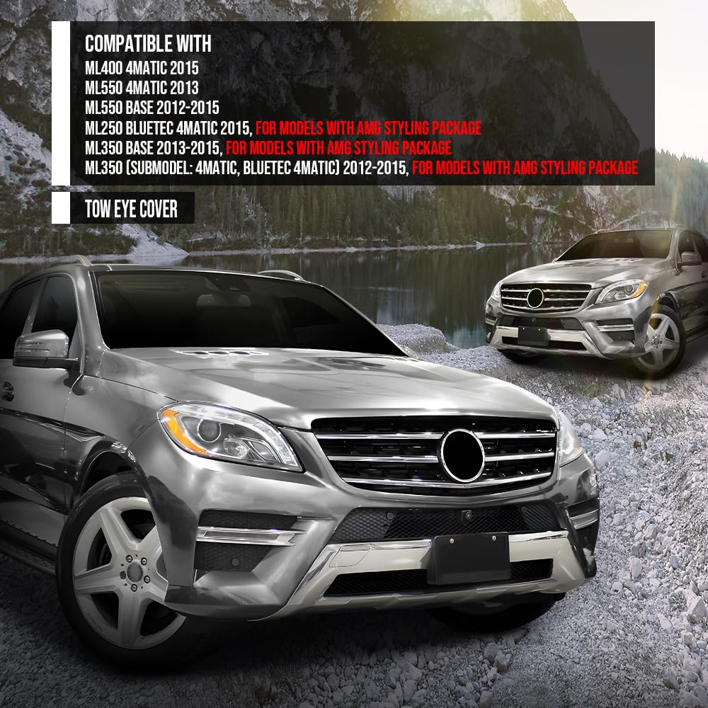 G-PLUS Front Right Side Bumper Tow Hook Eye Cover Compatible with Benz ML400 4Matic 2015 / ML550 4Matic 2013 Fit Benz ML550 Base 2012-2015 1668851223, MB1029126 Silver