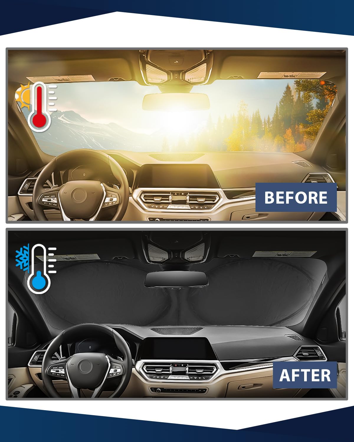 Retractable Windshield Sun Shade for car Windshield Sun Shade,99% UV Blocking,Long-Frequency and Short-Frequency Demand,Small(Sunshade 59.06"x27.56",Umbrella 55.12"x31.5")