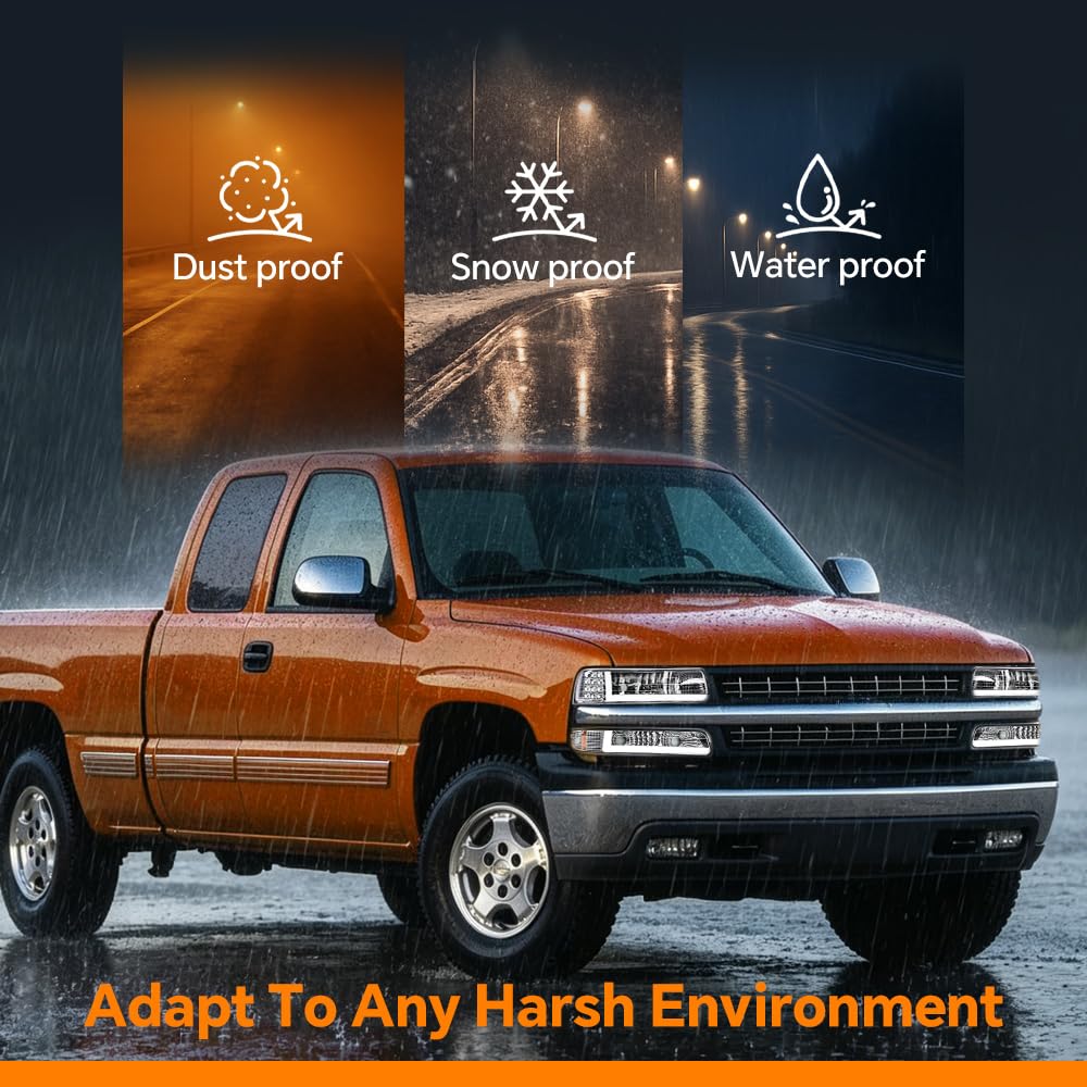G-PLUS LED DRL Headlights Assembly Fit Chevy Silverado 1999-2002/Fit Tahoe Suburban 1500 2500 2000-2006 Clear Lens Chrome Housing Amber ReflectorBumper Headlamps,faros delanteros