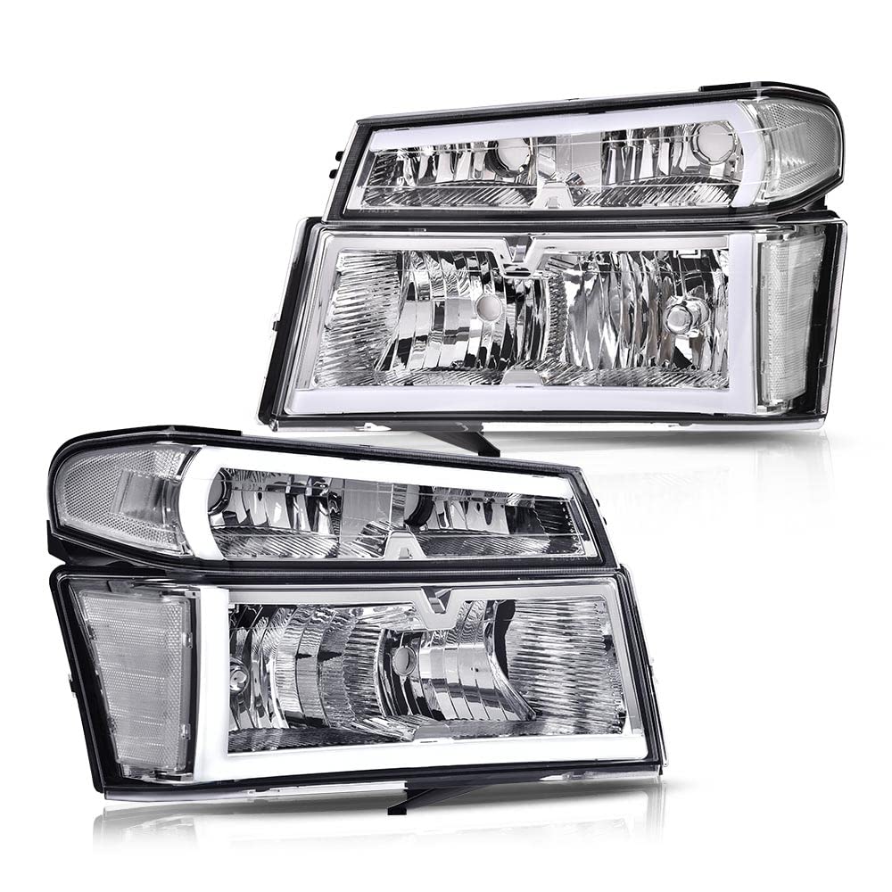 G-PLUS LED DRL Headlights,Fit Chevy Colorado/GMC Canyon 2004-2012,Fit Isuzu i-280 i-350 2006/i-290 i-370 2007-2008 Clear Lens Chrome Housing Clear Reflector Bumper Headlamps,faros delanteros Assembly