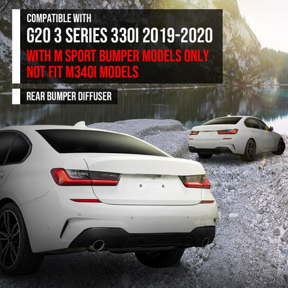 G-PLUS Rear Diffuser Compatible with BMW G20 3 Series 330i 2019 2020 with M Sport Bumper Models Only Not Fit M340i Models Glossy Black