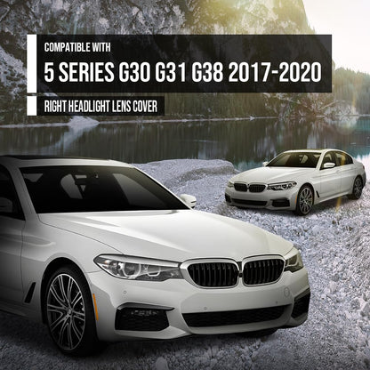 G-PLUS Headlight Lens Cover Compatible with BMW 5 Series G30 G31 G38 2017-2020 Fit BMW 520i 530i 540i 550i (xDrive) 2016-2019 Right Side 63117214961, 7214961 Front Headlamp Lens Cover Clear