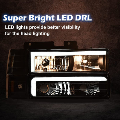 G-PLUS LED DRL headlights, Compatible with 1994 1995 1996 1997 1998 1999 2000 GMC C10 C/K C1500 bumper Headlamp, Clear lens Black Housing Amber Reflector