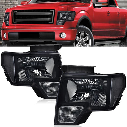 G-PLUS Headlights Compatible with Ford F150 2009-2014 Headlamps Pair Left & Right Smoky Lens Black Housing Clear Reflector,faros delanteros