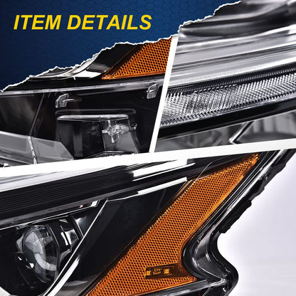 G-PLUS LED DRL Headlights, Compatible with 2016 2017 2018 Nissan Altima Left Bumper Headlamp, Clear Lens Black Housing Amber Reflector Bumper Headlamps