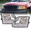 G-PLUS Headlights Assembly Compatible with Ford F150 1997-2003/ Ford F250 1997-1999/ Ford Expedition 1997-2002,Clear lens Chrome Housing Clear Reflector,Headlamp,faros delanteros