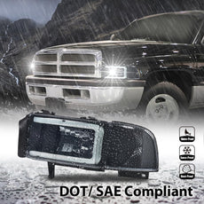 G-PLUS LED Light Strip Headlights for Dodge Ram 1500 1994-2001 Ram 2500 3500 1994-2002 Smoke Lens Close-up View