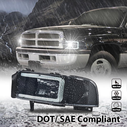 G-PLUS LED Light Strip Headlights Lamps w/o Bulbs Fit Dodge Ram 1500 1994-2001/Dodge Ram 2500 3500 1994-2002,Smoke Lens Black Housing Clear Reflector Bumper Headlamps,faros delanteros Assembly
