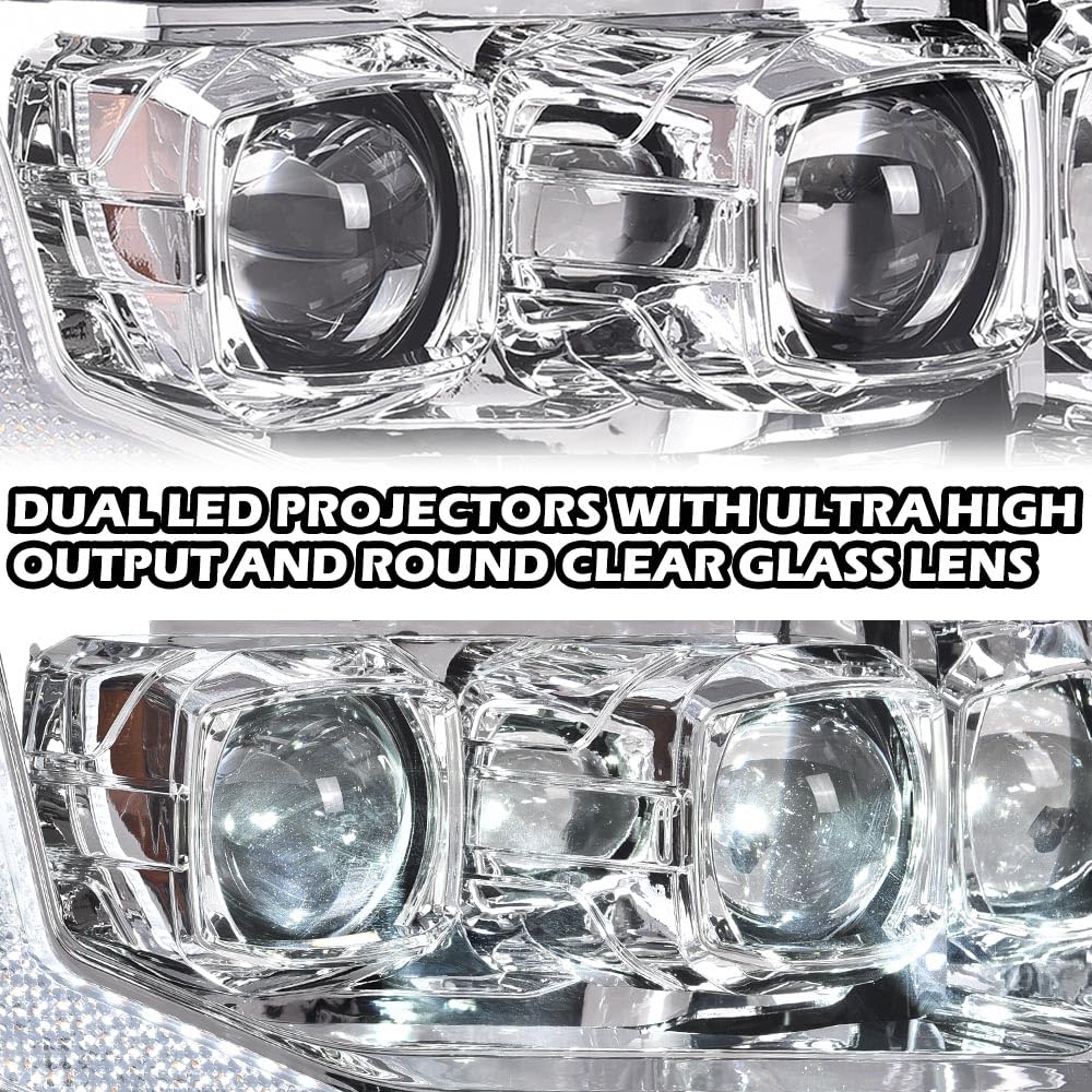 G-PLUS LED DRL Headlights Compatible with Ford F150 2009-2014(Only Fit LED Style) Tube Dual Projector Headlamps,Clear Lens Chrome Housing Amber Reflector,faros delanteros