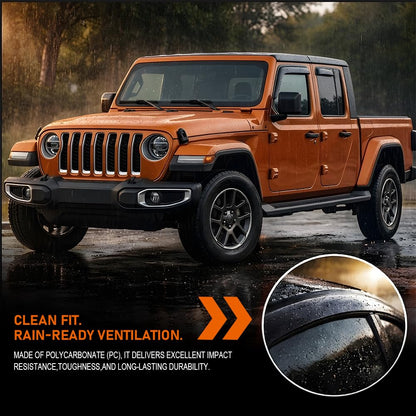 G-PLUS in-Channel Side Window Vent Visor Deflectors Rain Guards Compatible with Jeep Gladiator 2020-2026 Impact-Resistant PC 4 PCS Smoky