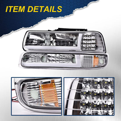 G-PLUS LED DRL Headlights Compatible with 1999-2002 Chevy Silverado/2001-2002 Silverado 1500HD 2500HD/00-06 Tahoe Suburban 1500 2500, Bumper Headlamp, 2Pcs Amber (Left+Right)
