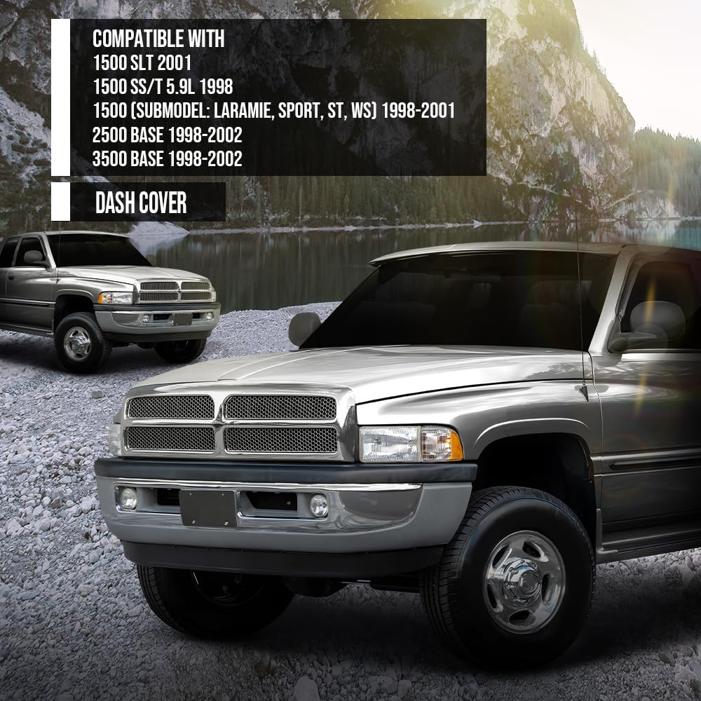 G-PLUS TPE Dash Cover Skin Dash Cover Overlay Skin Compatible with Ram 1500 SLT 2001, Fit Ram 1500 SS/T 5.9L 1998,Fit Dodge Ram 1500/2500/3500 1998 1999 2000 2001 2002 Gray