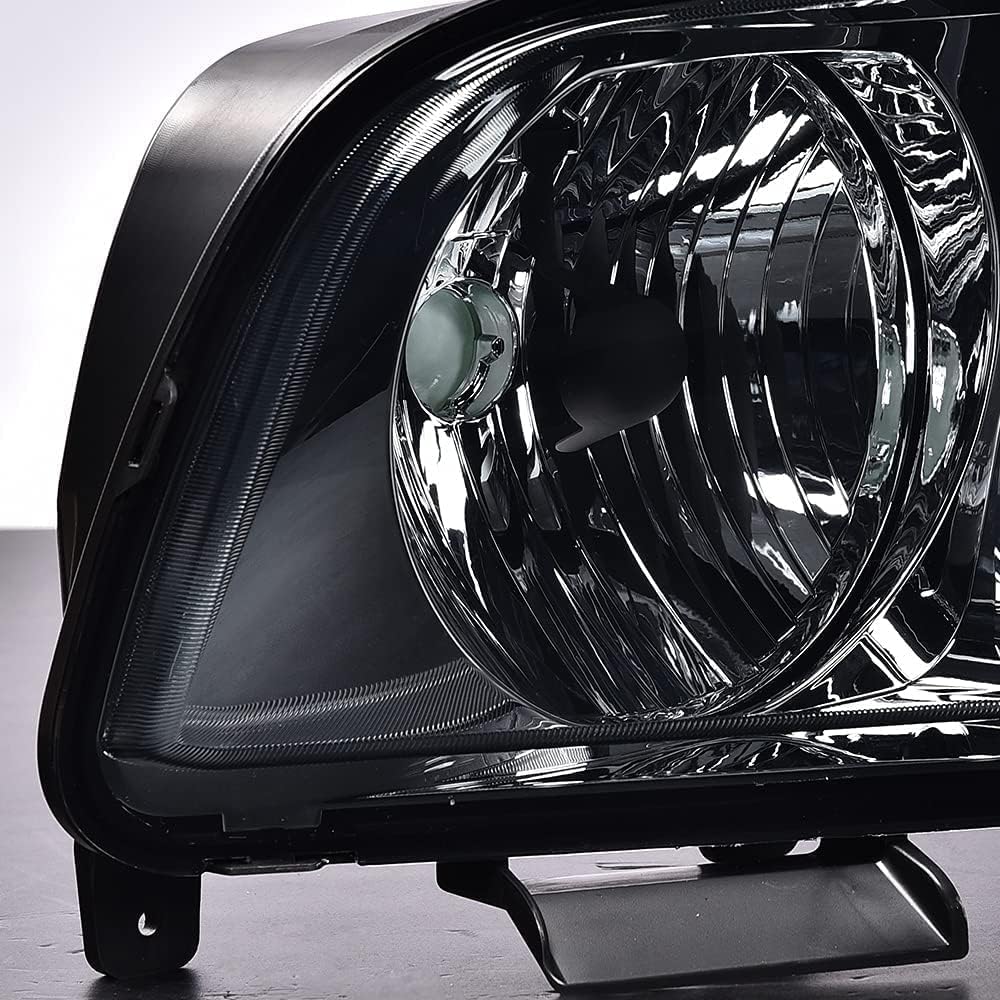 G-PLUS Headlights Assembly Compatible with Ford Mustang 2005-2009 4R3Z13008AA 4R3Z13008AB Bumper Headlamps Left & Right Smoky Lens Chrome Housing Amber Reflector faros delanteros