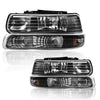 G-PLUS Headlights Assembly, Compatible with Chevy Silverado 1999 2000 2001 2002/Fit Suburban Tahoe 2000-2006 Bumper Headlamps, Clear Lens Black Housing Amber Reflector Left & Right,faros delanteros