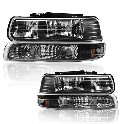 G-PLUS Headlights Assembly, Compatible with Chevy Silverado 1999 2000 2001 2002/Fit Suburban Tahoe 2000-2006 Bumper Headlamps, Clear Lens Black Housing Amber Reflector Left & Right,faros delanteros