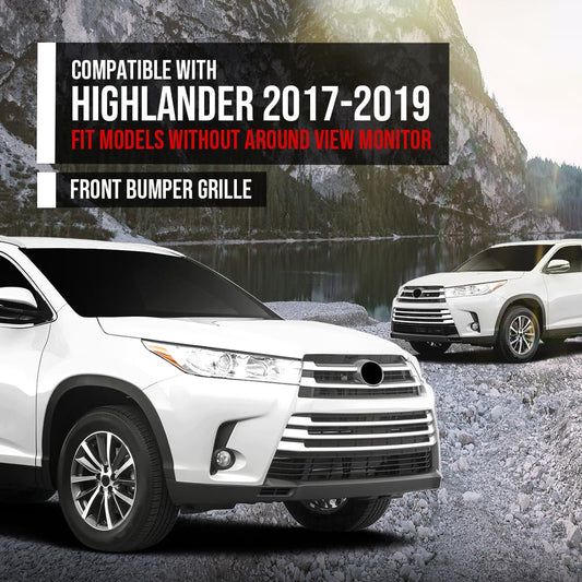 G-PLUS Front Bumper Grille Compatible with Toyota Highlander 2017 2018 2019,Fit Models Without Around View Monitor 531020E070, TO1036173 Primed Black