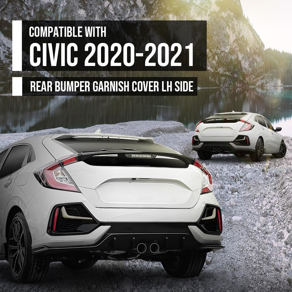 G-PLUS Rear Left Bumper Garnish Cover Compatible with Honda Civic Hatchback 2020 2021 71518-TGG-A50ZB, 71518 TGG A50ZB Black