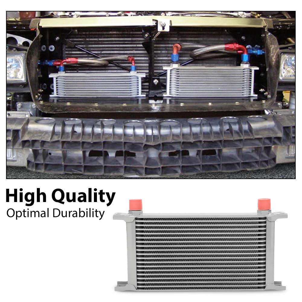 G-PLUS Universal Racing Aluminum Engine Transmission Oil Cooler 19 Row English-style AN10-10AN Silver T-6061 Aluminum