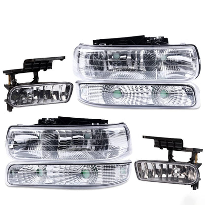 G-PLUS Corner Headlights Assembly + Bumper Fog Lights Compatible with 1999-2002 Chevy Silverado 1500 2500 3500,Fit 2000-2006 Suburban Tahoe,Bumper Headlamps,faros delanteros Chrome Housing