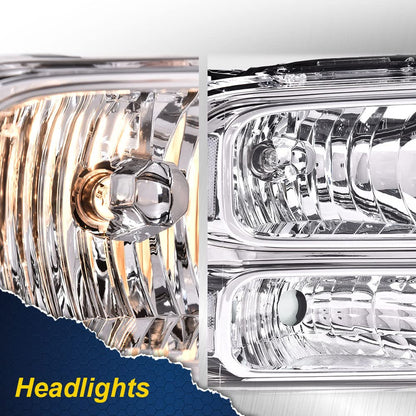 G-PLUS Headlights Assembly, Compatible with Ford F250 F350 F450 F550 Super Duty 1999-2004/Fit Ford Excursion 2000-2004 Bumper Headlamps, Clear Lens Chrome Housing Clear Reflector,faros delanteros