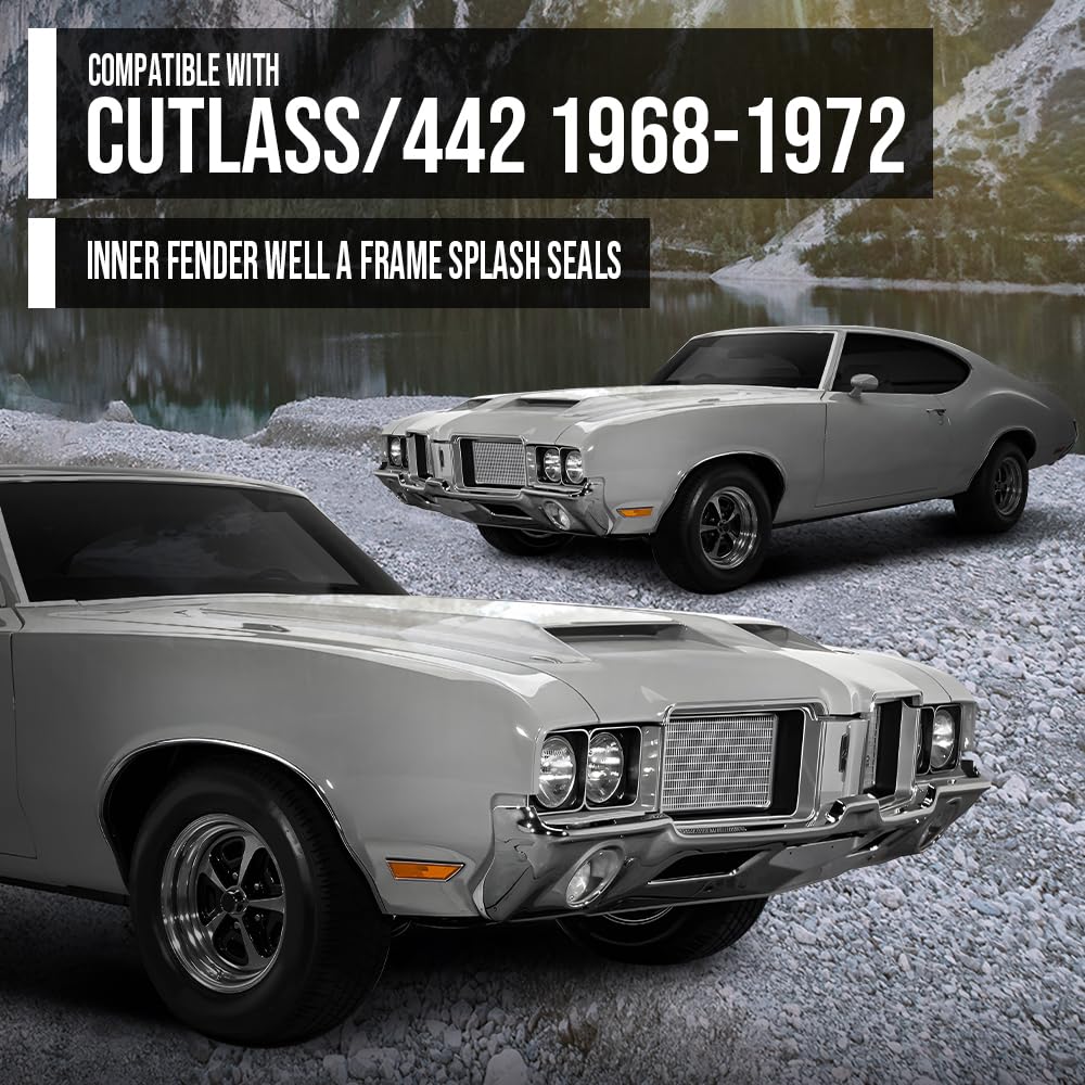G-PLUS Front Inner Left & Right Fender Liner Pair Compatible with Oldsmobile Cutlass/442 1968 1969 1970 1971 1972 Black