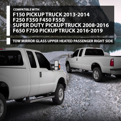 G-PLUS Mirror Glass Upper Heated Passenger RH Compatible with Ford F150 Pickup Truck 2013-2014,Fit Ford F250 F350 F450 F550 Super Duty 2008-2016 FO1325150, 7C3Z17K707F
