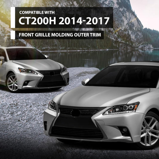 G-PLUS Front Grille Molding Outer Trim Set 2pcs Compatible with LX CT200H 2014-2017 Glossy Black